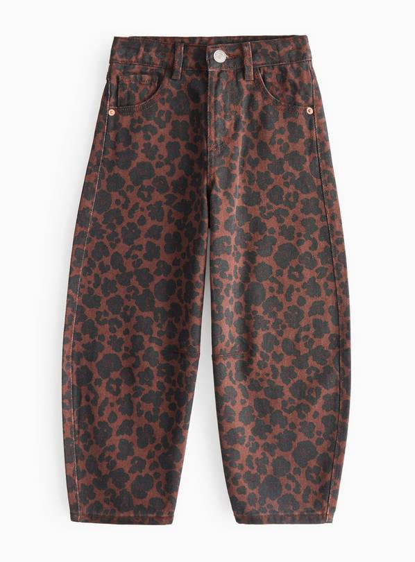 Brown Animal Print Denim Barrel Leg Jeans 11 years